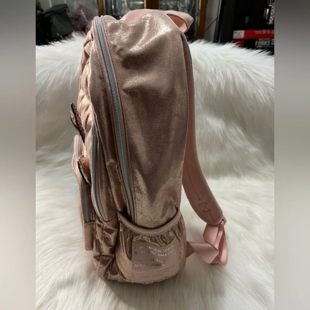 Justice Rose Gold Quilted Unicorn Initial “C” Backpack .